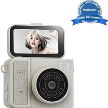 Magicool 2k Mini Dijital Retro Video Kamera Flaşlı Dijital Vlog Mini Fotoğraf Makinesi Türkçe Menü Bej