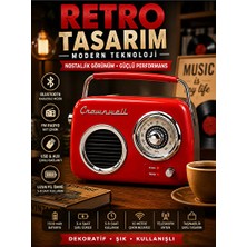 Elarque Nostaljik Radyo Kırmızı Retro Bluetooth Radyo, Fm, USB ve Aux Bağlantılı Vintage Hoparlör