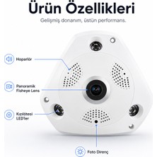 Uninet 360 Derece Balık Gözlü  Wifi Güvenlik Kamerası – Uzaktan Izleme, Hareket Bildirimi ve Bulut Kayıt Yapabilen Ip Kamera