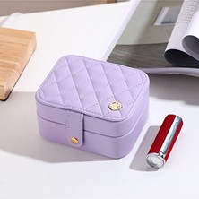 Elarque Makyaj & Takı Organizeri Mini Lila Deri Baklava Desenli Takı Kutusu, Taşıması Kolay ve Şık Saklama