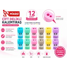 Danacı Kırtasiye Mikro Çift Delikli Kalemtıraş 12 Adet Tek Kutu Hazneli Standart ve Jumbo Kalem Uyumlu MK-1011