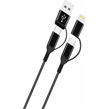 HEPU HP-16 4in1 Çok Fonksiyonlu Hızlı Şarj Kablosu – 60W PD Destekli Type-C & USB-A to Type-C & Lightning Dönüştürücülü Örgülü Kablo (1.2 Metre)