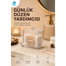 Elarque Makyaj & Takı Organizeri Şeffaf Kapaklı Kulak Çubuğu ve Pamukluk Saklama Kutusu