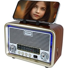 Elarque Nostaljik Radyo Bluetooth Tws Hoparlör ve LED Çerçeveli Radyo, Telefon Tutucu ve Fm Radyo Ö