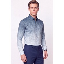 Efor Slim Fit Düğme Yaka Desenli Mavi Gömlek G 1611