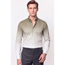 Efor Slim Fit Düğme Yaka Desenli Haki Gömlek G 1611