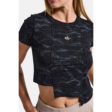 It's Basic Kadın Siyah W5 Aksesuar Detaylı Asimetrik Kesim Crop Top