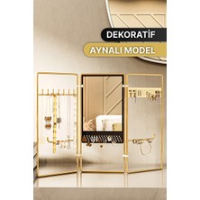 Elarque Makyaj & Takı Organizeri Altın Renkli Takı ve Makyaj Dolabı - Kolye, Küpe ve Yüzük Askılığı