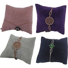 Elarque Makyaj & Takı Organizeri Çok Renkli Süet Yastık Düzenleyici, Bileklik Seti, 8x8 Cm, Renkli ve Pratik