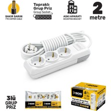 SGS3475 Grup Priz Topraklı Üçlü 2 Metre, Üçyol, Uzatma Kablosu