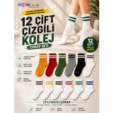 Festival Socks 12 Çift Çizgili Kolej Çorap Unisex Pamuklu Günlük Spor Çorap Renkli Kolej Çorap Seti