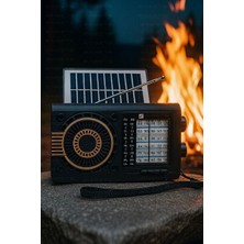 Elarque Nostaljik Radyo Güneş Panelli Ahşap Görünümlü Vintage Radyo ve Bluetooth Hoparlör