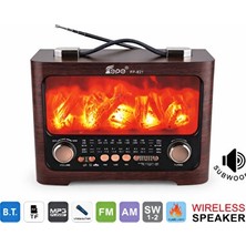 Elarque Nostaljik Radyo Şömine Alev Efektiyle Retro Radyo ve Bluetooth Hoparlör Bir Arada