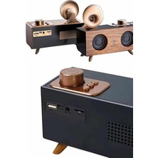 Elarque Projeksiyon Cihazı Vintage Bluetooth Radyo ve Gramofon Tasarımı, Ahşap Görünüm