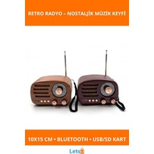 Elarque Dekoratif Obje ve Biblo Ahşap Retro Tasarımlı Bluetooth ve USB Girişli Güneş Enerjili Radyo