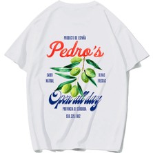 Brz Collection Unisex Oversize Pedro's Olive Vintage Spanish Olive T-Shirt (Beyaz)