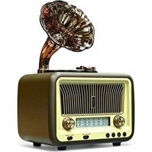 Elarque Alarm Saatli Radyo Büyük Boy Gramafon Tasarımlı Bluetooth Nostaljik Radyo
