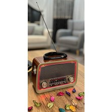 Elarque Nostaljik Radyo Kırmızı Ledli Fenerli USB Çalar ve Bluetooth Müzik Kutusu