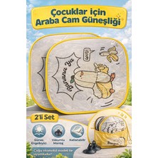 Elarque Oto Güneşlik Perde Çocuklar Için Muz Desenli Vakumlu Yan Cam Güneşliği Seti