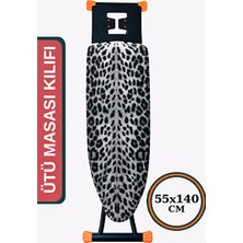 Elarque Ütü Masası ve Aksesuarı Büyük Boy Ipli Keçeli Ütü Masası Kılıfı, 55X140 Cm, Leopar Desenli