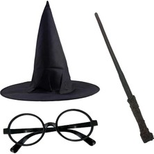 Magicool Harry Potter Siyah Şapkası Harry Potter Gözlüğü Harry Potter Asası 3 Lü Set