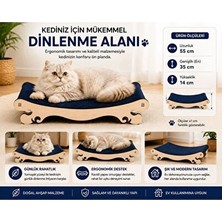 Elarque Kedi Tırmalaması Kavisli Kedi Yatağı Ahşap Ayaklı Konfor Platformu 55X35X14 cm