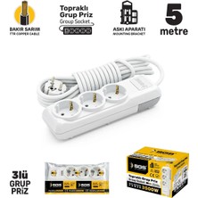 SGS3477 Grup Priz Topraklı Üçlü 5 Metre, Üçyol, Uzatma Kablosu