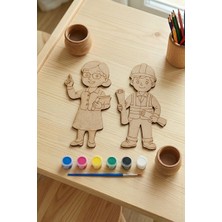 Aybu Prolaser & Design Ahşap Boyama Seti- Meslekler Serisi(Öğretmen ve Mühendis)- 2 Figürlü Eğitici Aktivite Seti(Boya ve Fırça Dahil)