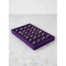 Elarque Makyaj & Takı Organizeri Mor Süet Kumaş Yüzük Sergileme Standı, 34X24 cm