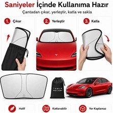 Elarque Oto Güneşlik Perde Tesla Model Y & 3 Ön Cam Güneşliği - Katlanabilir Isı ve Güneş Koruyucu