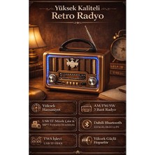 Elarque Nostaljik Radyo Yüksek Ses Kaliteli Ahşap Görünümlü Retro Bluetooth Hoparlör