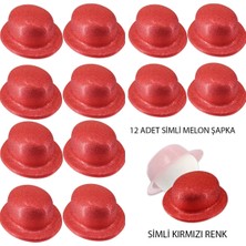 Magicool Kırmızı Renk Simli Melon Yuvarlak Parti Şapkası 12 Adet