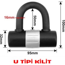 Motoparax Motosiklet Kesilmez Çelik U Tipi Bar Disk Kilidi 16MM Kalınlıkla Güven Verir