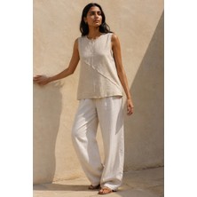 Ivoire Wear Taş Çapraz Dikiş Detaylı %100 Pamuk Kolsuz Kadın Bluz