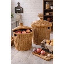 Elarque Sepet Kapaklı Rattan Patates ve Soğan Saklama Sepetleri, 2'li Set