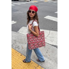 Bahels Kadın Leopard & Cherry Shopper Tote Çanta %100 Polyester Malzeme ile Şık ve Ergonomik Tasarım