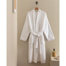 Madame Coco Maynor %100 Pamuk Floşlu Unisex Bornoz - Beyaz