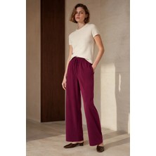 Ivoire Wear Mürdüm Modal Karışımlı Bağcıklı Geniş Paça Kadın Eşofman Altı