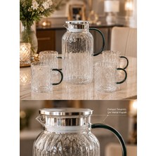 Borosilikat Cam Sürahi ve 4 Adet Kulplu Bardak Takımı 1800 ml Metal Kapaklı Isıya Dayanıklı