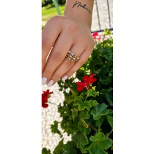 River Accessoriess 14K Lacivert Taş Detaylı Gold Yüzük