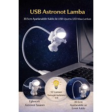 Elarque Masa ve Gece Lambası USB Girişli Astronot Temalı Esnek Masa Lambası