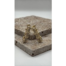 Stelle Jewelry Kadın Gold Çelik Kimler Geldi Kimler Geçti Serenay Küpesi Fuşya ve Zirkon Taşlı Dikdörtgen Halka Küpe