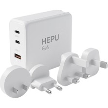 HEPU HP304 100W GaN Seyahat Adaptörü – 4 Farklı Ülke Uyumlu Başlık