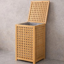 Elarque Çamaşır Sepeti Kumaş Çantalı Kalın Ahşap Bambu Kirli , 40X40X58CM