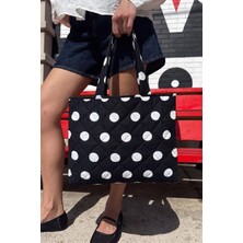 Bahels Kadın Siyah Puantiye Shopper Tote Bag Hafif Polyester Malzeme ile Geniş İç Hacim
