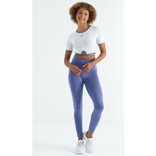 Tommy Life Eflatun Logo Baskı Detaylı Yüksek Bel Dalgıç Kumaş Slim Fit Kadın Tayt - 94627