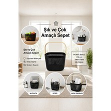 Elarque Sepet Siyah Metal ve Ahşap Saplı Çok Amaçlı Saklama Sepeti