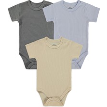 Mini Damla Minidamla Kısa Kol Basic 3'lü Set 1-18  Ay Çıtçıtlı Badi - Mavi
