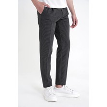 Efor Comfort Fit Rahat Kalıp Pileli Esnek Pamuklu Çizgili Siyah Jogger Pantolon P 1218