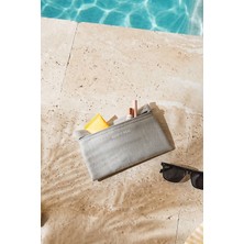Ocean Home Textile Termal Astarlı Su Itici Leke Tutmaz Gri Renk Jüt Keten Makyaj Çantası 22 x 14 cm